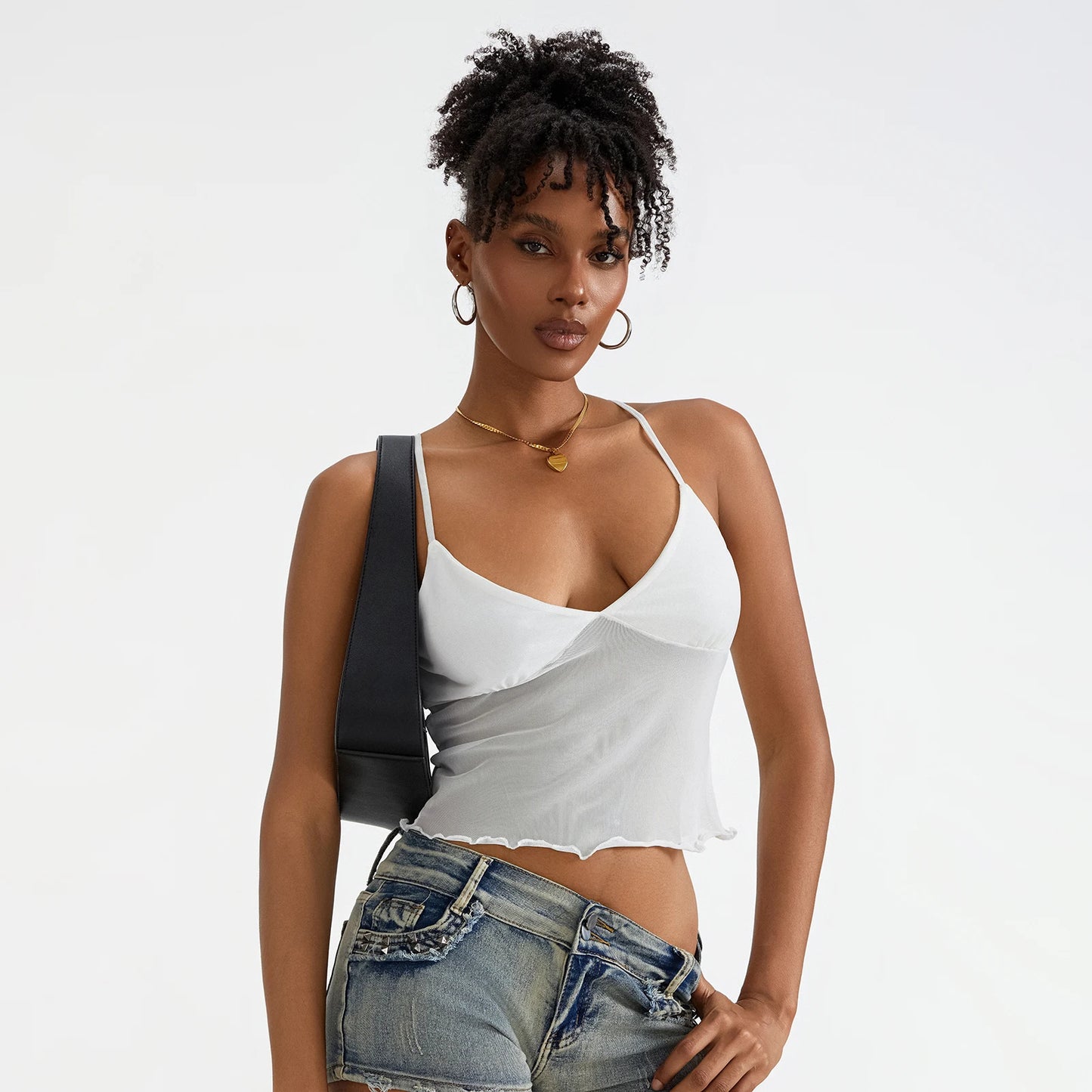 Tulle Patchwork Slim Fit Crop Top