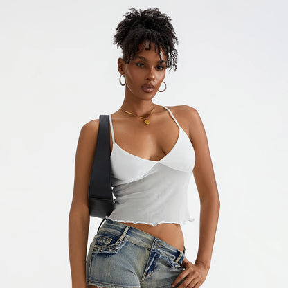 Tulle Patchwork Slim Fit Crop Top