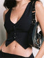 Solid Color Striped V-neck Crop Top
