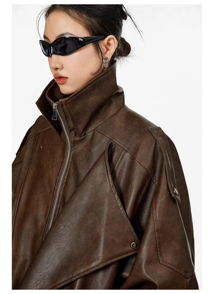 Oversized Faux Leather Biker Jacket