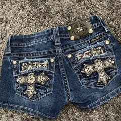 Cartoon Embroidery Denim Short