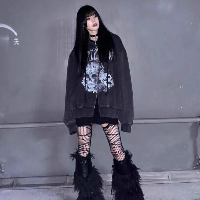 Distressed Skull Print Coat