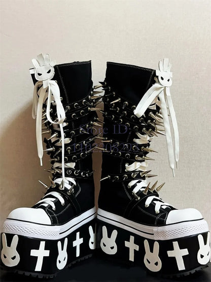 Cross Rivet Knee-high Gothic Platform Boot