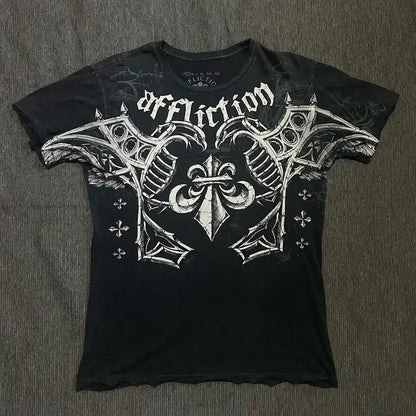 Skull Print Blue Cotton T-shirt