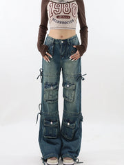 Blue Gothic Y2K Cargo Wide-Leg Pant