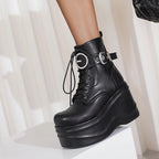 Wedge Platform Patent Leather Punk Ankle Boot