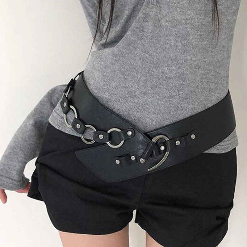 Adjustable Vintage Gothic PU Leather Y2K Punk Chain Belt