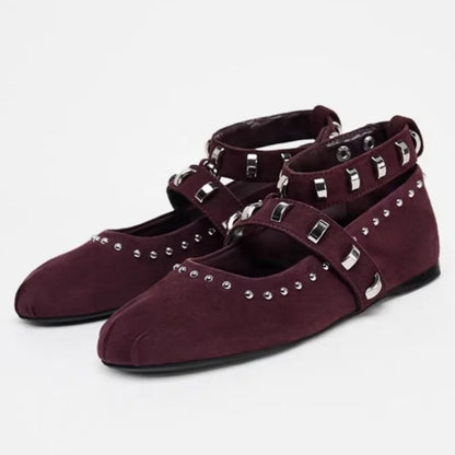 Genuine Leather Mary Jane Square Toe Snap Ballet Flat