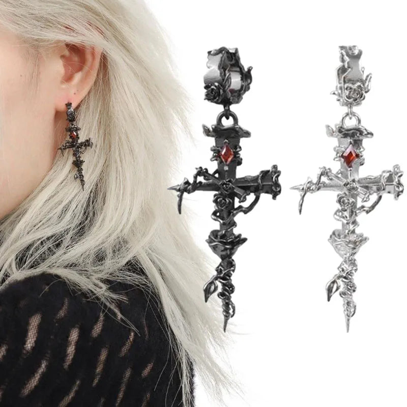 Gothic Red Crystal Lava Heart Pendant Earring Main image
