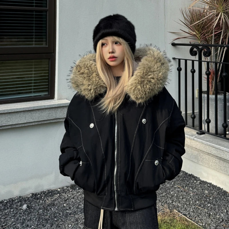 Fur Collar Fleece Parka Coat Secondary image
