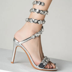 Crystal Gothic Embellished Wraparound Sandals High Heel