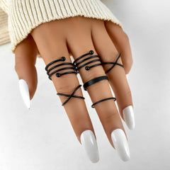Fashion Women Gothic Punk Black Joint Rings Set