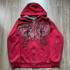 Gothic Oversized Pattern Zip Hoodie