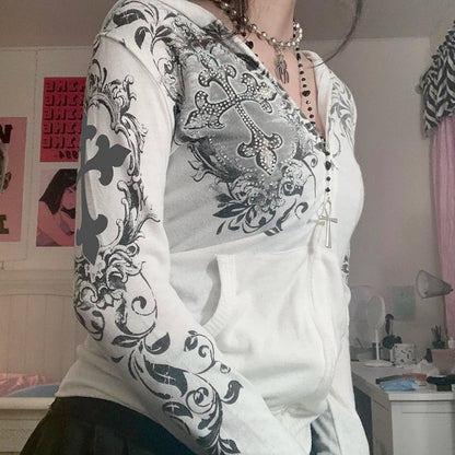Gothic Rhinestone Zip Hoodie