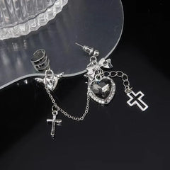 Punk Vintage Metal Cross Black Heart Earring