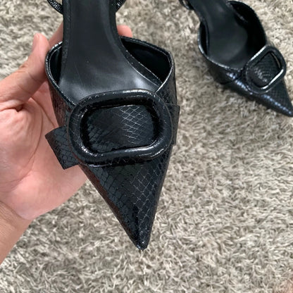 Black Leather Pointed Toe Gothic High Heel