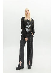 Black Gothic 90s Aesthetic Denim Pant