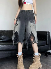 Gradient Hole Denim Short