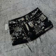 Rhinestone Denim Retro Black Skirt