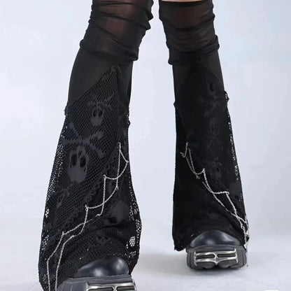 Gothic Skull Black Chain Lace Sock