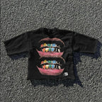 Y2K Lips Teeth Graphic Printed Cotton T-shirt