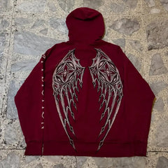 Gothic Red Oversize Zipper Hoodie