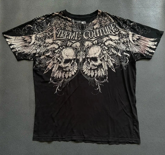 Grunge Wings Print Cotton T-shirt