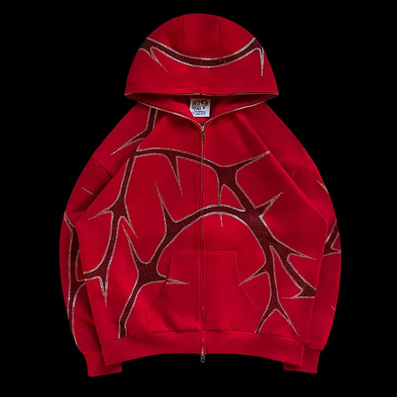 Y2K Gothic Rhinestone Zipper Hoodie
