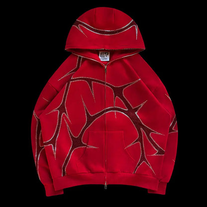 Y2K Gothic Rhinestone Zipper Hoodie