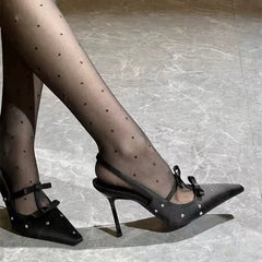 Satin Bowknot Gothic Rhinestones Mary Janes High Heel