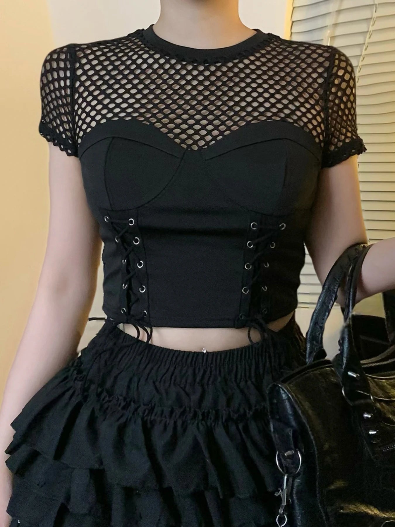 Gothic Cyber Punk Mesh Bandage Crop Top Main image