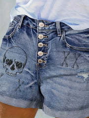 Curled Hem Punk Graphic Shorts