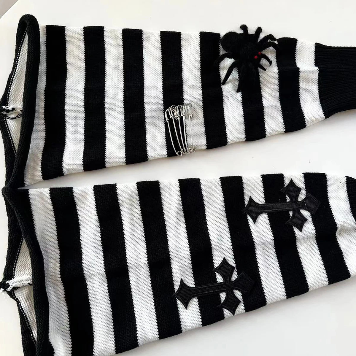 Gothic Cross Striped Knitted Sock