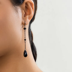 Gothic Black Crystal Long Tassel Drop Earring