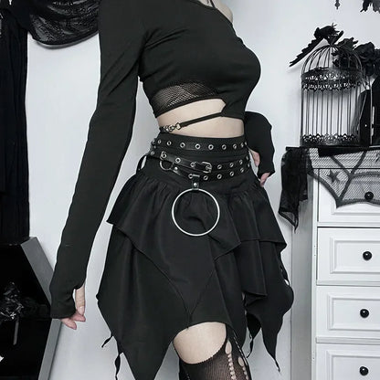 Solid Drawstring Ruched Mini Skirt