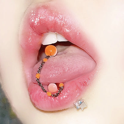 Cute Chain Detachable Drop Beads Tongue Ring