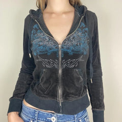Gothic Rhinestone Zip Cardigan Hoodie
