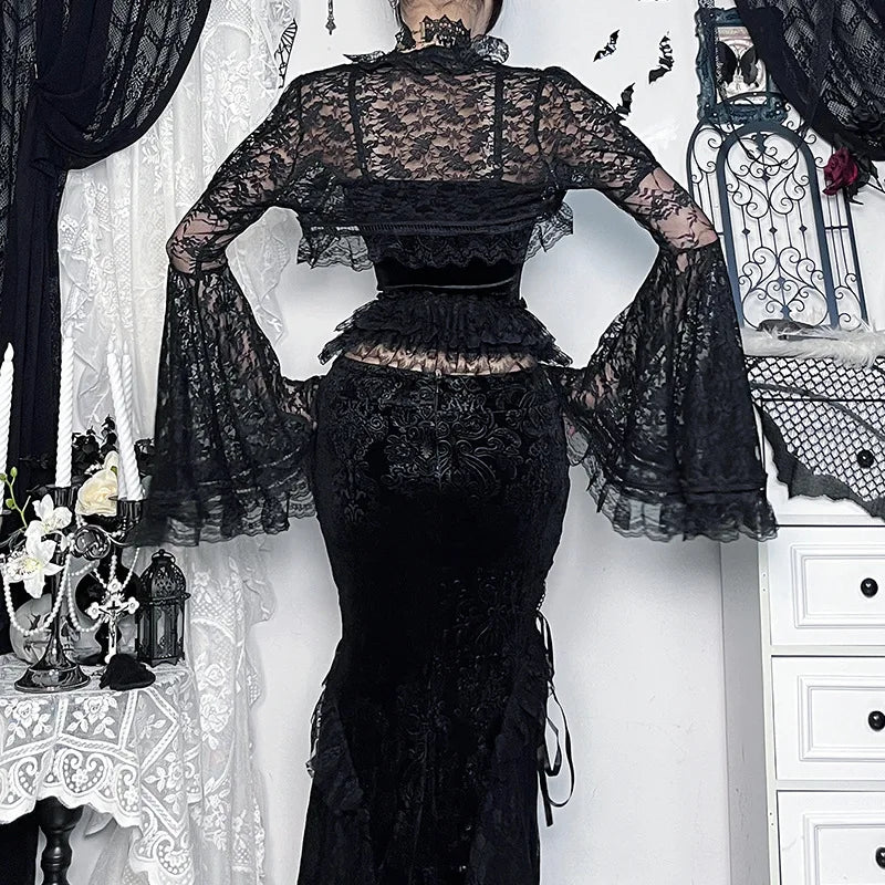 Sheer Flare Sleeve Mesh Top