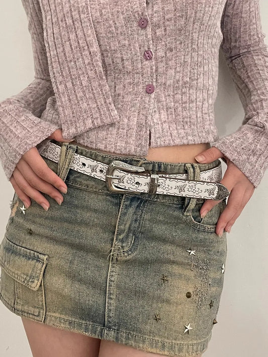 Y2K Gothic White Jeans Waist Belt