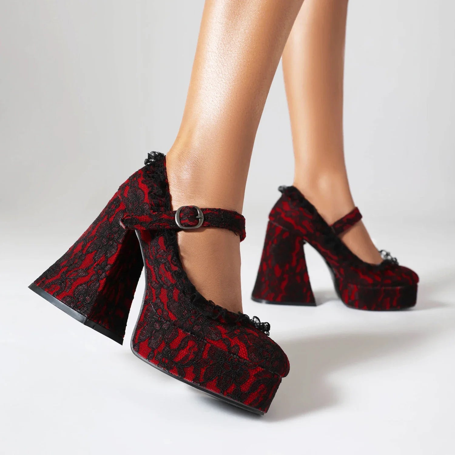 Black Red Lace Up Platform Gothic High Heel Main image