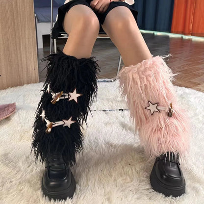 Gothic Fur Star Button Leg Sock