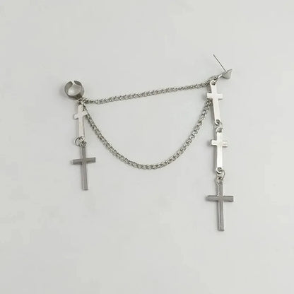Unisex Punk Cross Tassel Chain Clip Earring