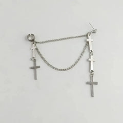 Unisex Punk Cross Tassel Chain Clip Earring