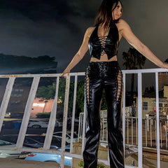 High Waist PU Leather Gothic Pant
