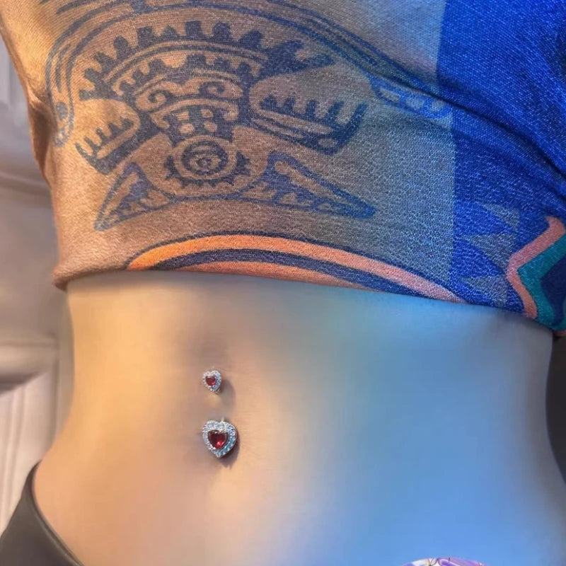Double Heart Gothic Zircon Belly Ring