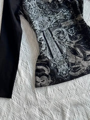 Gothic V-neck Graphic Cotton T-shirt