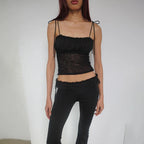 Slim Fit Mesh Perspective Pleated Tank Crop Top