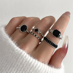 Black Crystal Geometric Gothic Ring