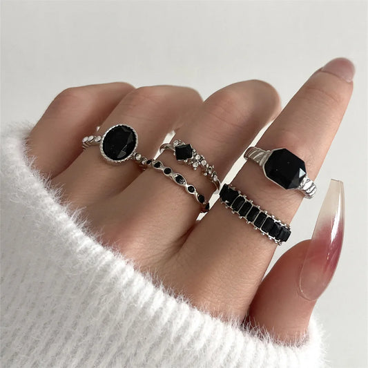 Black Crystal Geometric Gothic Ring