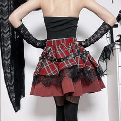 Plaid Pleated Lace Kawaii Skirt